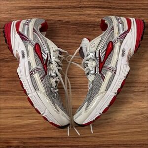 Brooks GTS Running Shoes Size 9.5 Silver Red Athletic Sneakers Womens Activewear